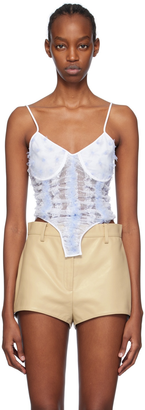 Pushbutton White & Blue Sheer Camisole Pushbutton