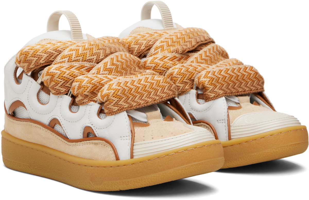 Lanvin White & Orange Curb Leather Sneakers Lanvin
