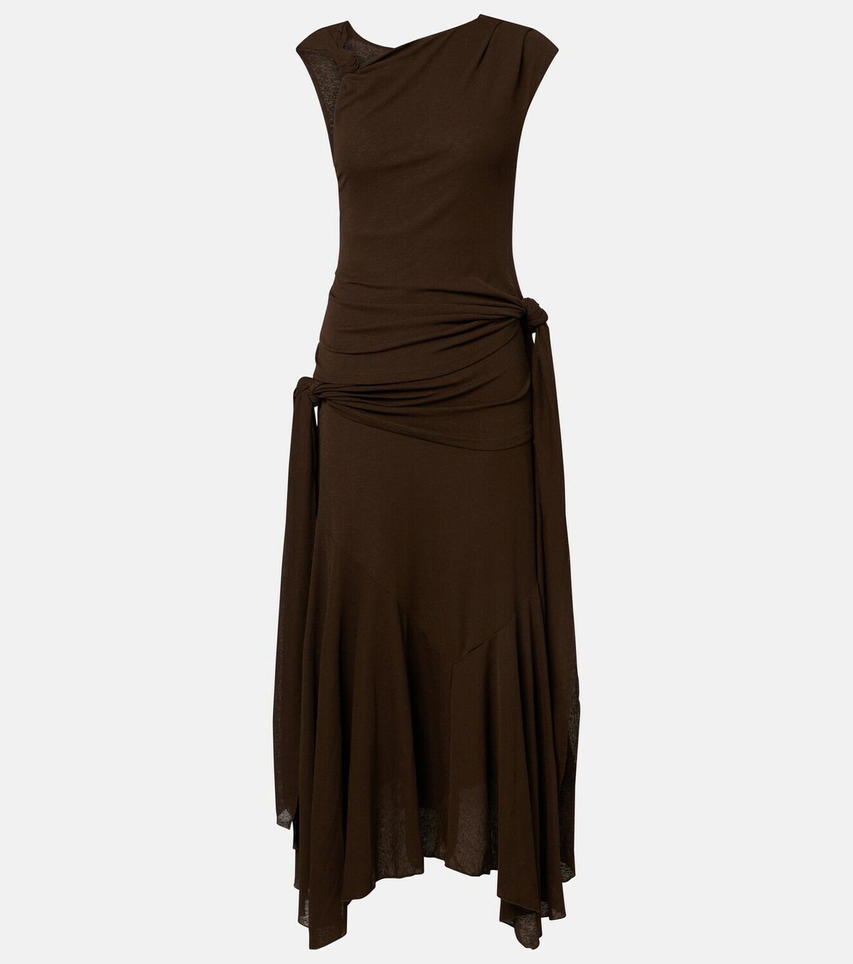 Ganni Asymmetric draped mesh midi dress