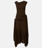 Ganni Asymmetric draped mesh midi dress