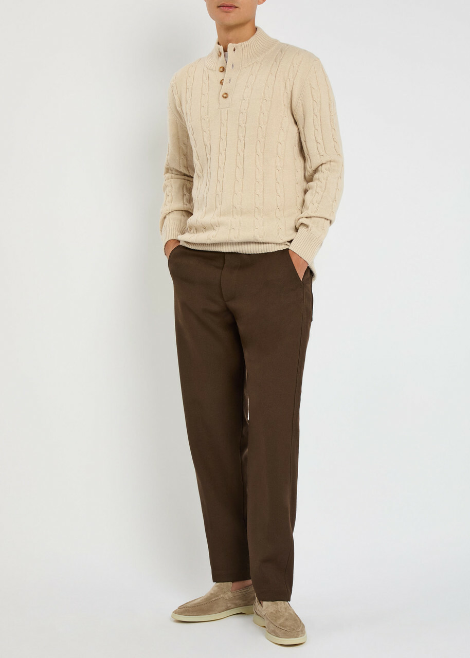 Aurélien Cable-knit Wool and Cashmere-blend Polo Jumper Beige