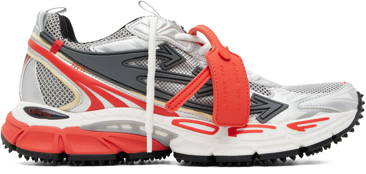 Off-White Silver & Red 'Be Right Back' Sneakers