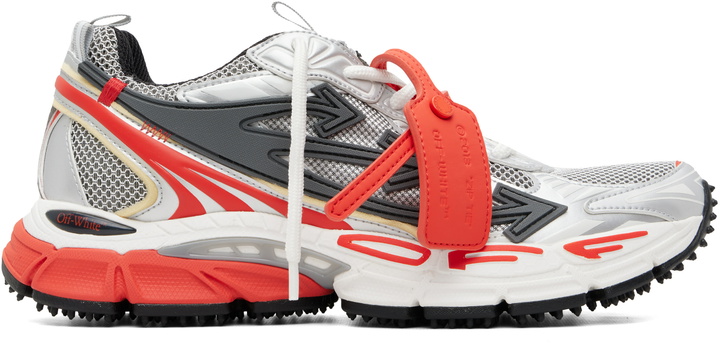 Photo: Off-White Silver & Red 'Be Right Back' Sneakers