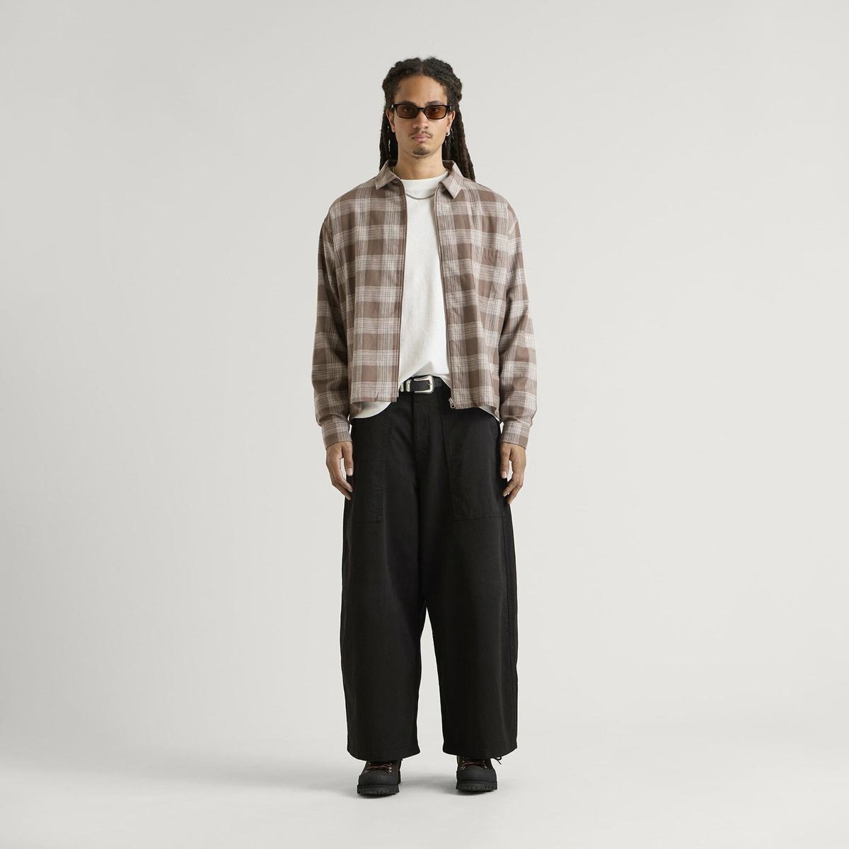 END. Men's Border Shirt in Dark Sand Check