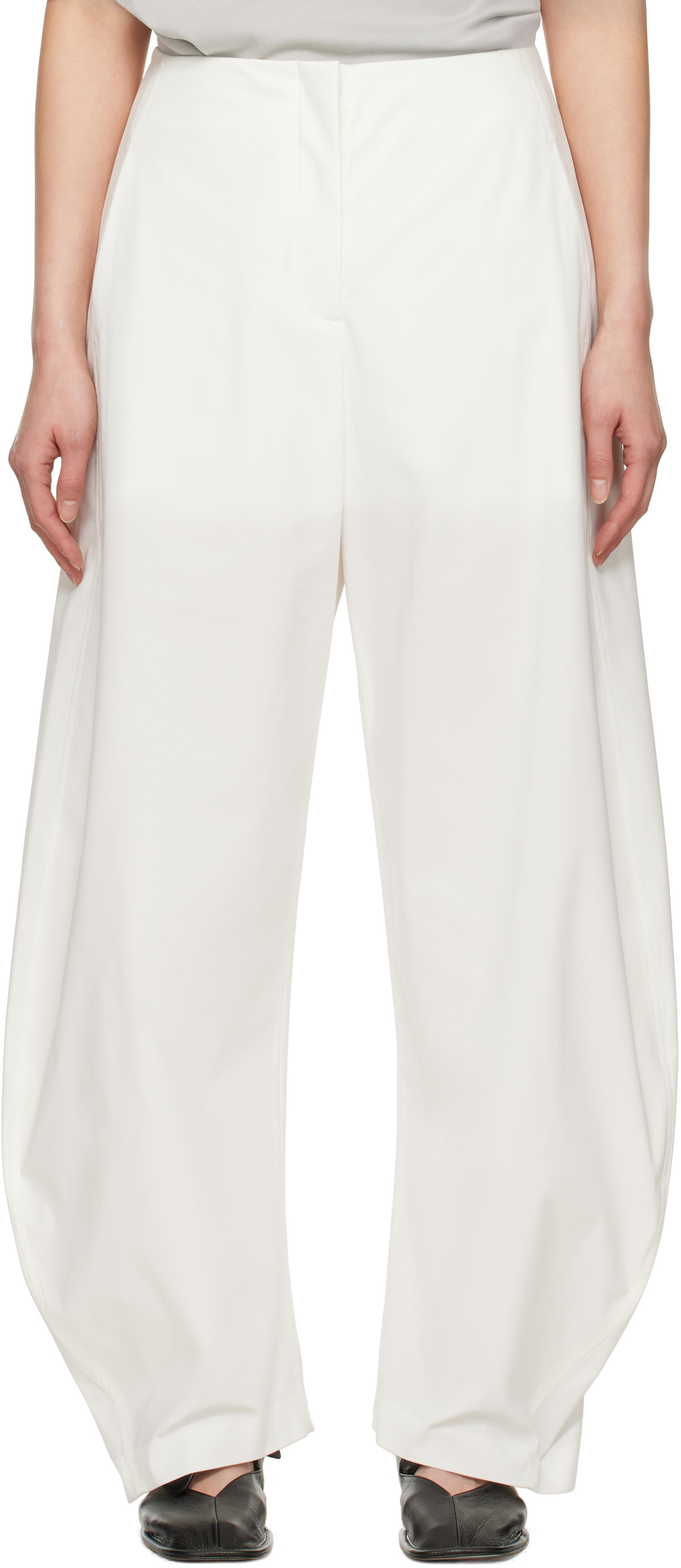 AMOMENTO White Curved Silhouette Trousers
