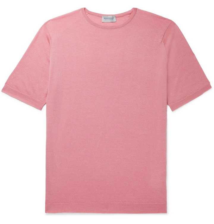 Photo: John Smedley - Belden Slim-Fit Merino Wool and Sea Island Cotton-Blend T-Shirt - Pink