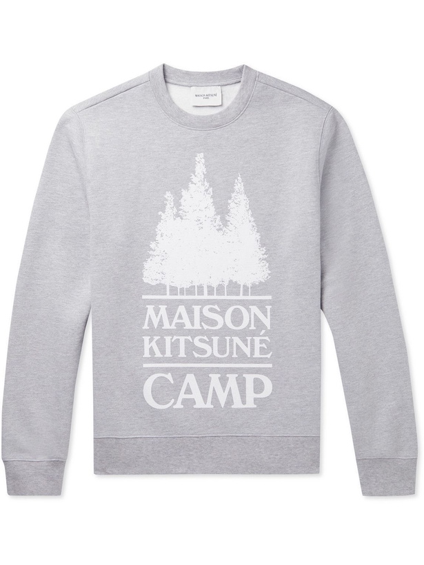 Photo: Maison Kitsuné - Printed Cotton-Blend Jersey Sweatshirt - Gray