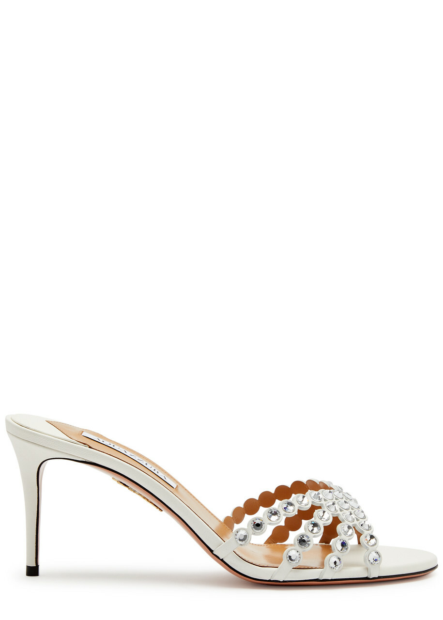 Aquazzura Tequila 75 Leather Mules White