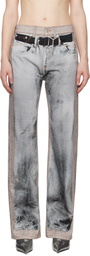 Y/Project Beige & Gray 'YP' Trompe L'oeil Jeans