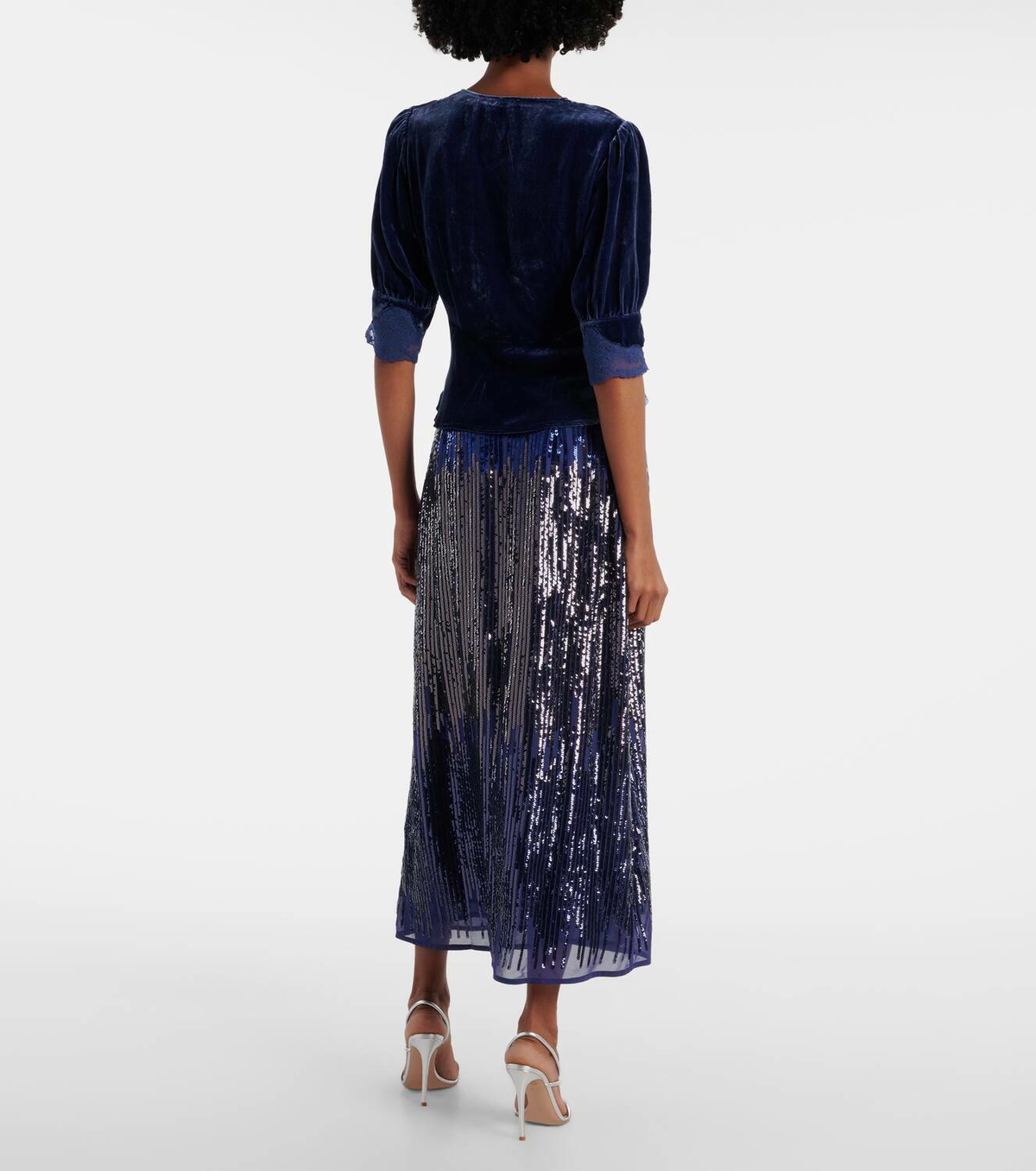 Rixo Amanda lace-trimmed velvet top
