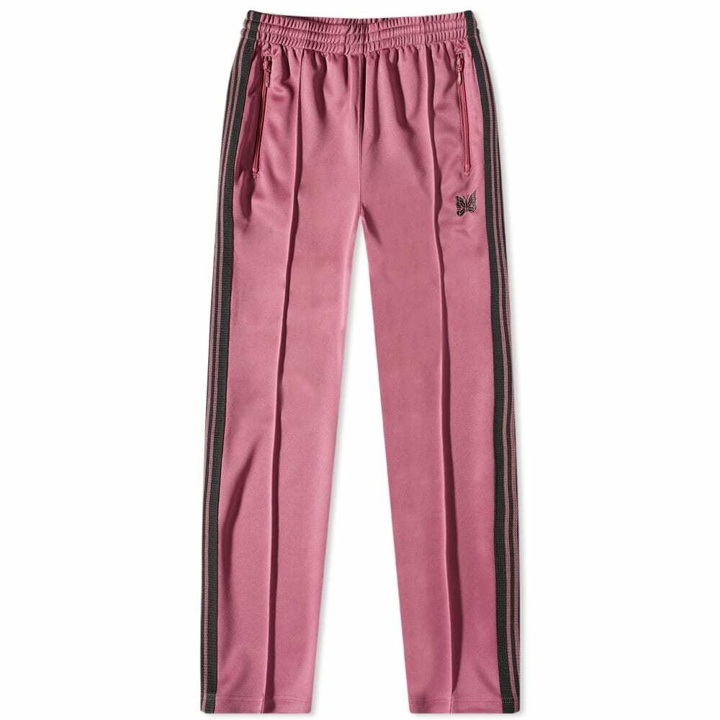 Photo: Needles Men's Poly Smooth Narrow Track Pant in Smoke Pink