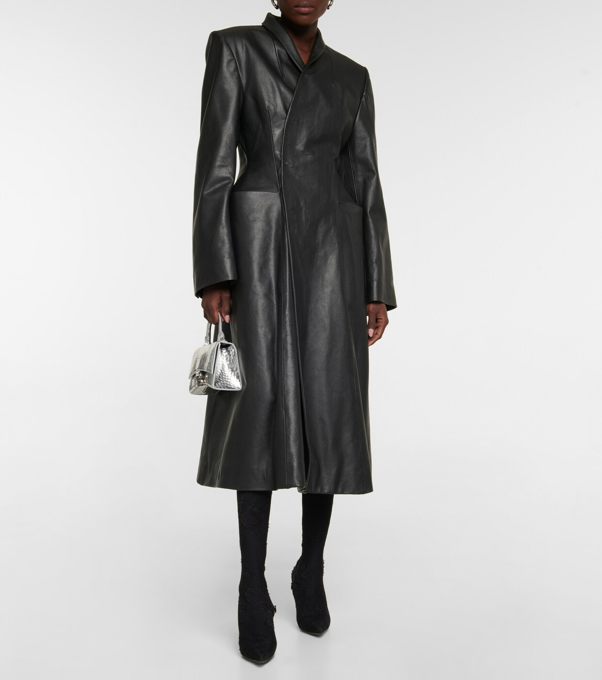 Balenciaga - Flare hourglass leather midi coat Balenciaga