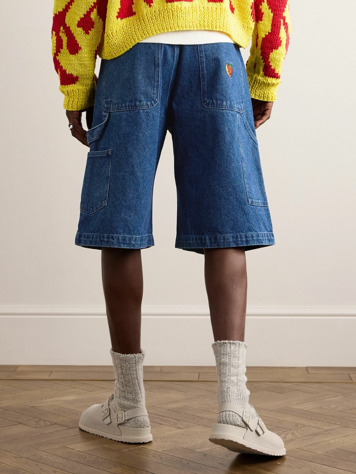 SKY HIGH FARM - Wide-Leg Logo-Embroidered Denim Shorts - Blue