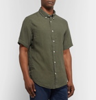 NN07 - New Derek Button-Down Collar Garment-Dyed Linen Shirt - Army green