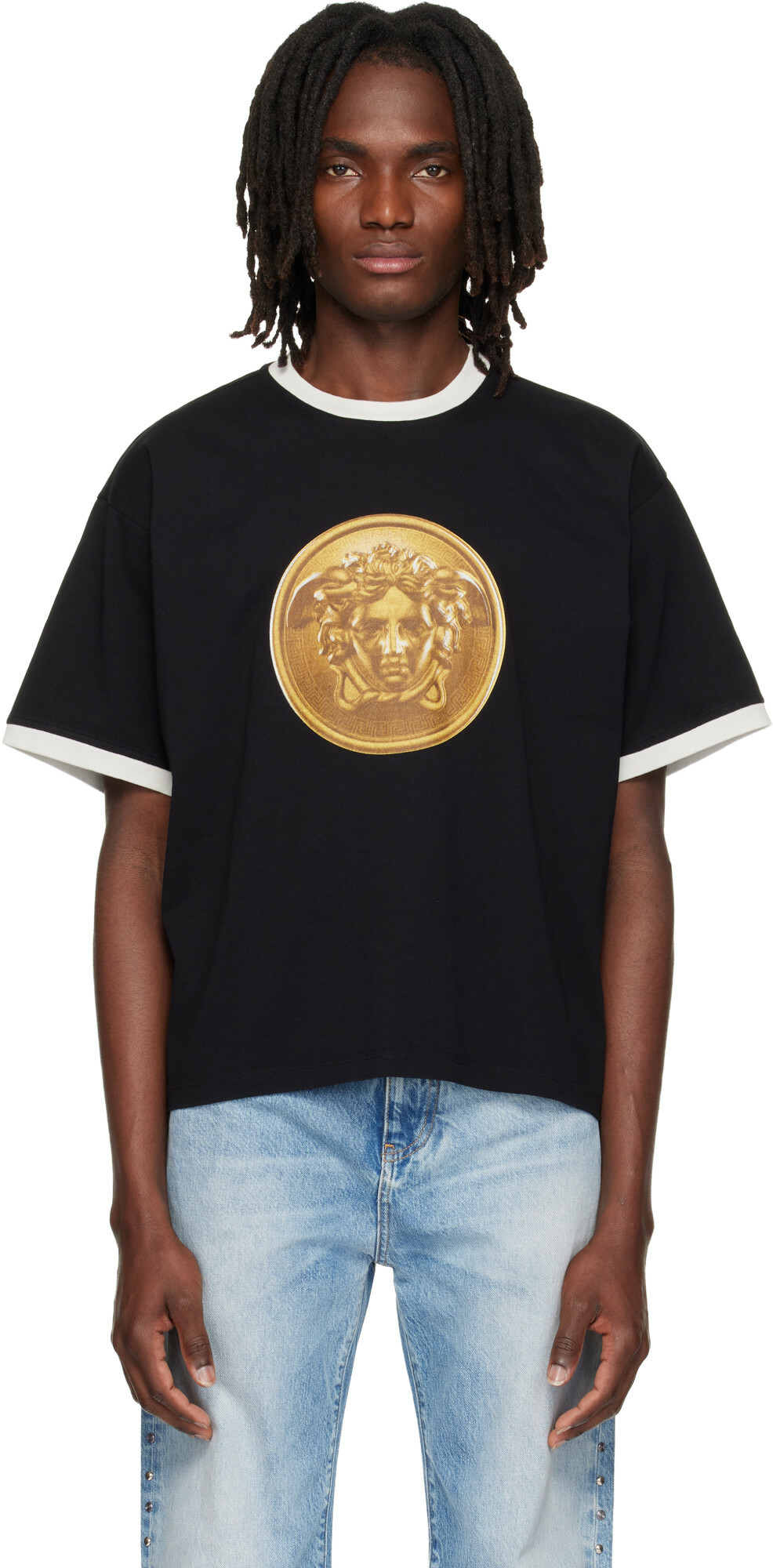 Versace Black Printed Cotton-Jersey Regular T-shirt