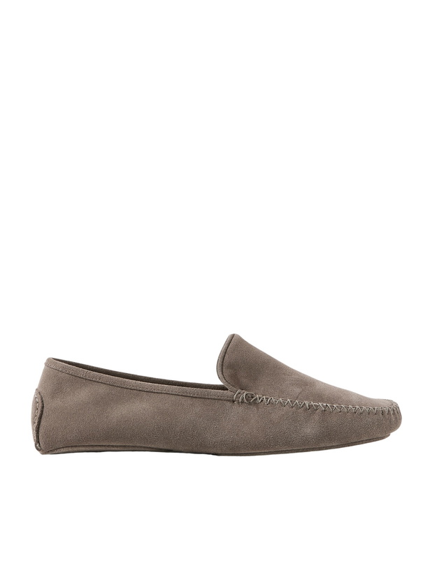Photo: Thom Sweeney - Cashmere-Lined Suede Slippers - Brown