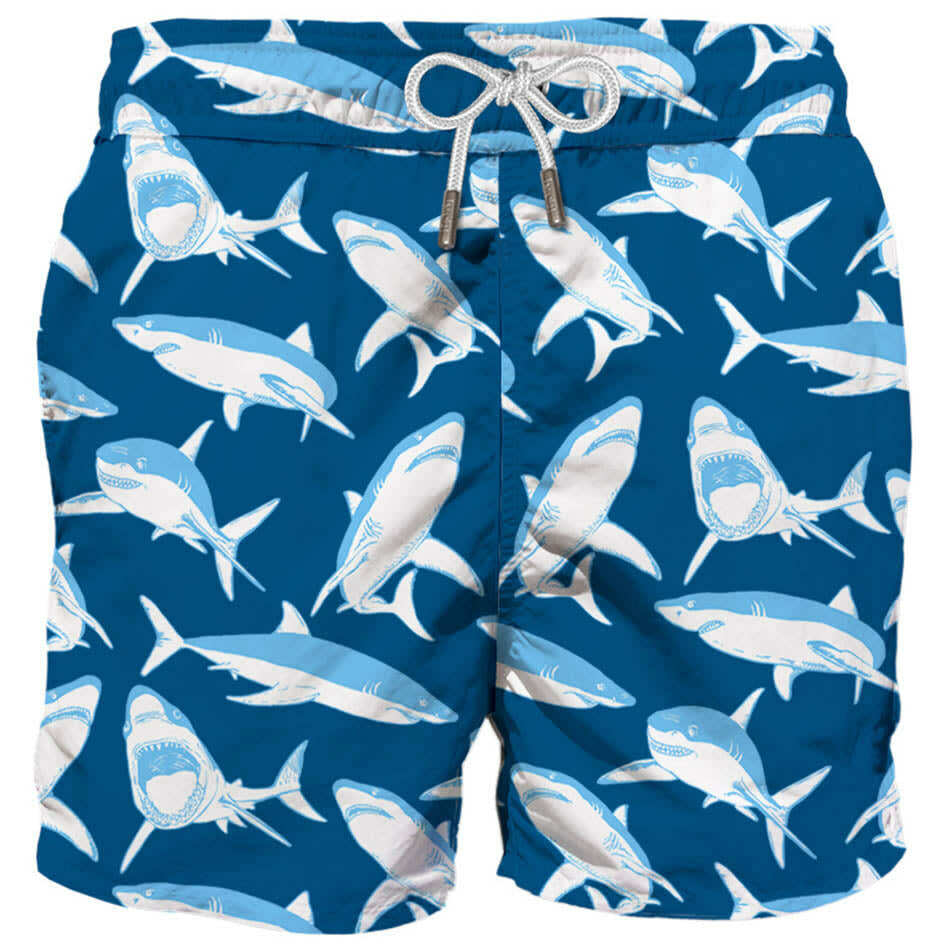 MC2 Saint Barth Man Classic Swim Shorts Sharks Print