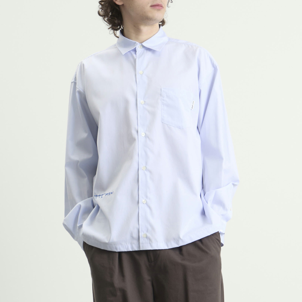 TTT MSW Men's Regular Collar Shirt in White Stripe