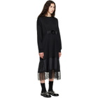 Simone Rocha Black Oversized Gathered Rose Lace Trim Midi Dress