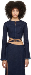 Jade Cropper Navy Hook-Eye Denim Long Sleeve T-Shirt