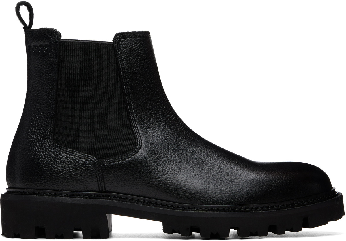 BOSS Black Grained Leather Chelsea Boots