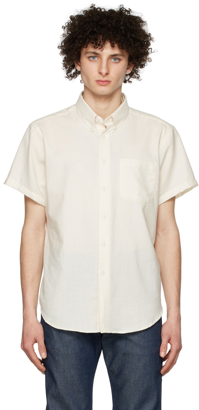 Naked & Famous Denim Off-White Organic Cotton Short Sleeve Shirt Naked ...