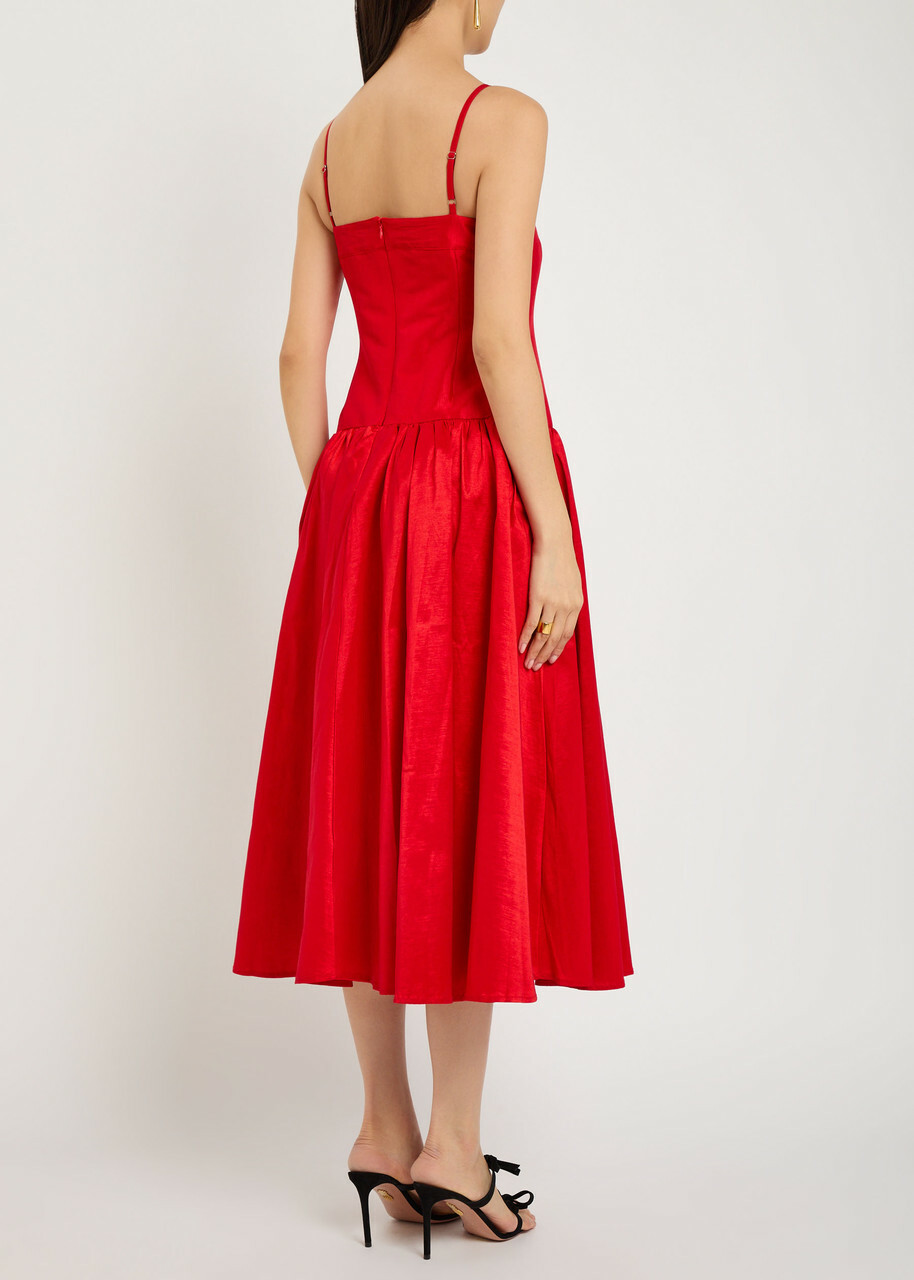 Sister Jane Quartet Taffeta Midi Dress Red