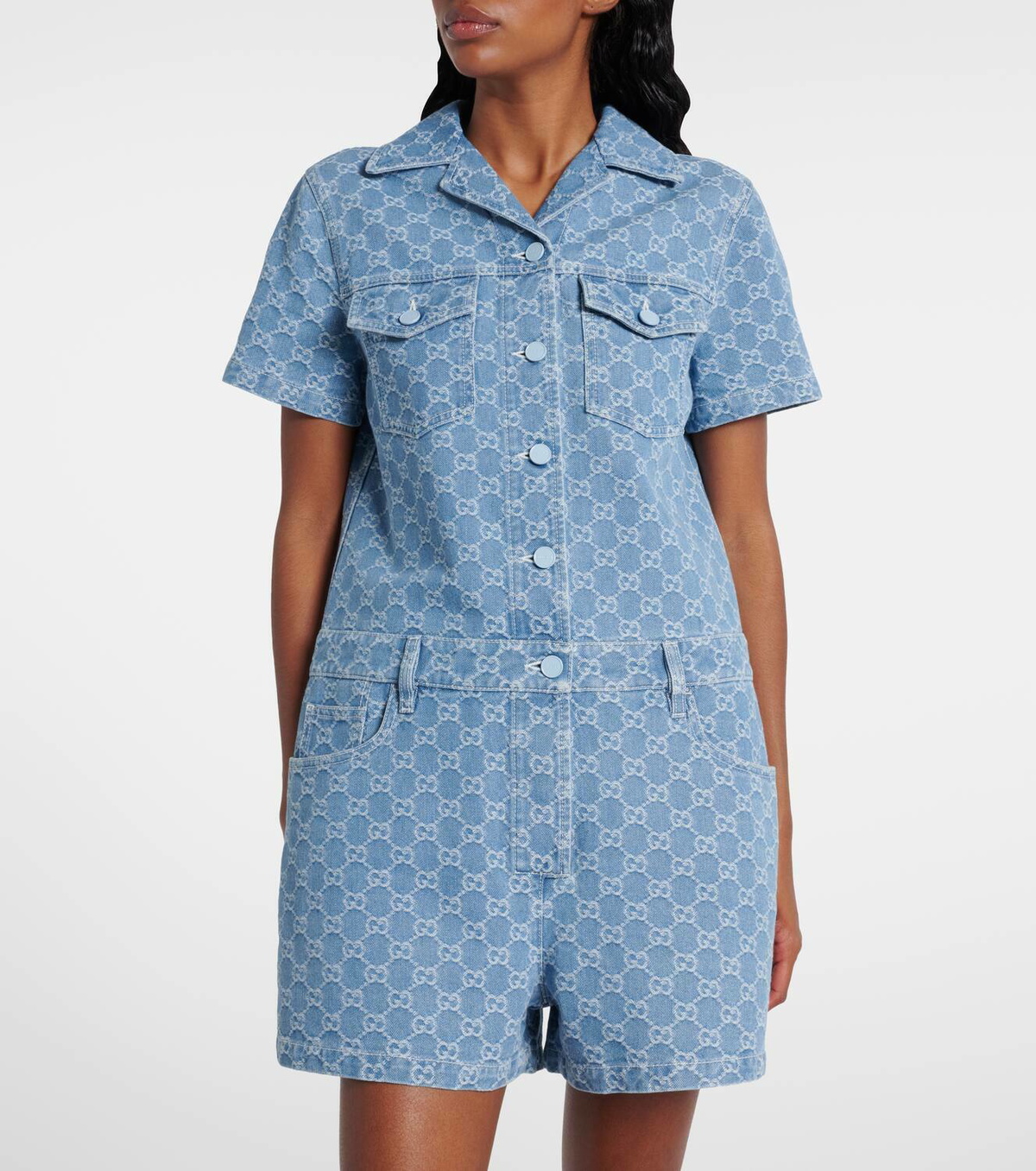 Gucci GG denim jacquard romper