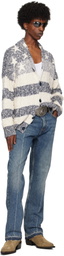 GUESS USA Blue & White American Cable Knit Cardigan