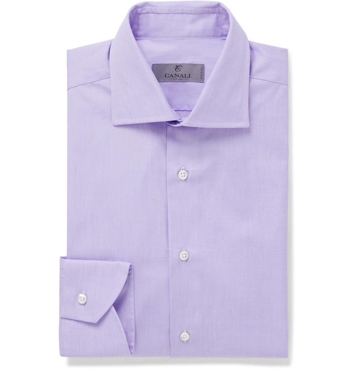 Photo: Canali - Cutaway-Collar End-on-End Cotton Shirt - Purple