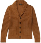 TOM FORD - Shawl-Collar Ribbed Cashmere Cardigan - Brown