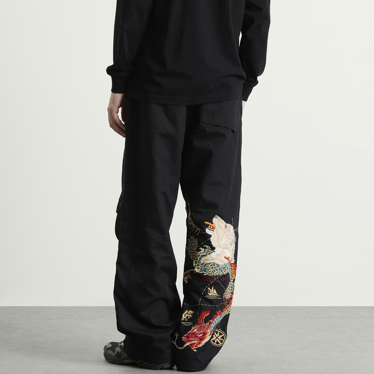 Maharishi Men's Polar Bear Chimera Embroidered Loose Snopants in Black