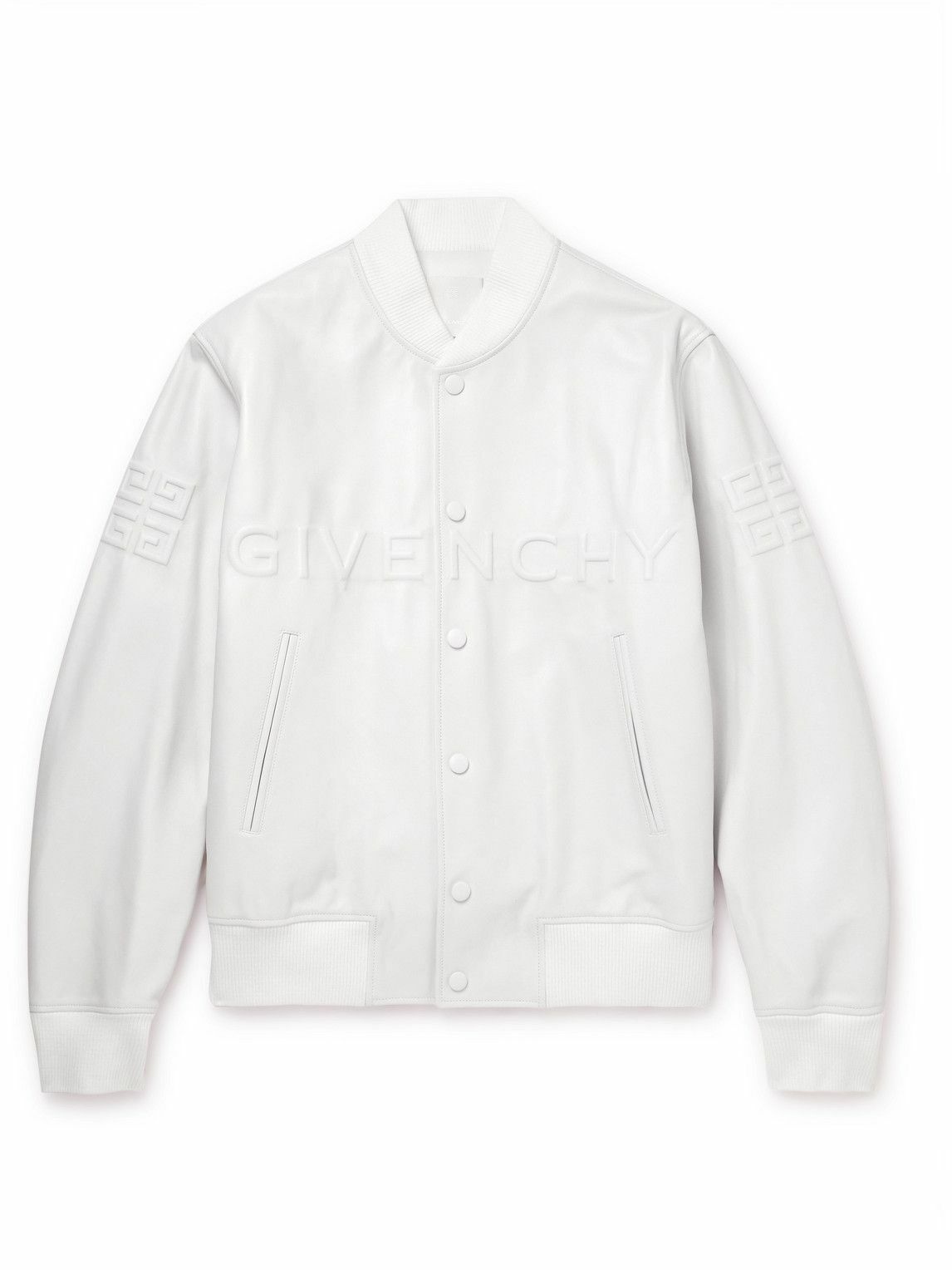 Givenchy - Logo-Embossed Leather Hooded Varsity Jacket - White Givenchy
