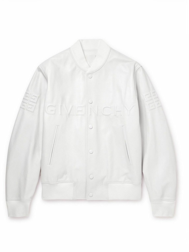Photo: Givenchy - Logo-Embossed Leather Hooded Varsity Jacket - White