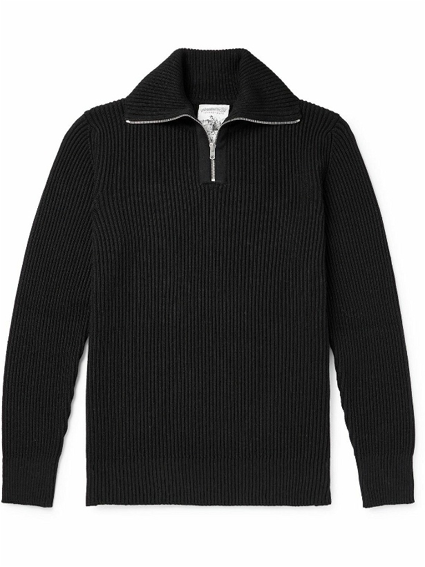 Photo: S.N.S Herning - Fender Ribbed Merino Wool Half-Zip Sweater - Black