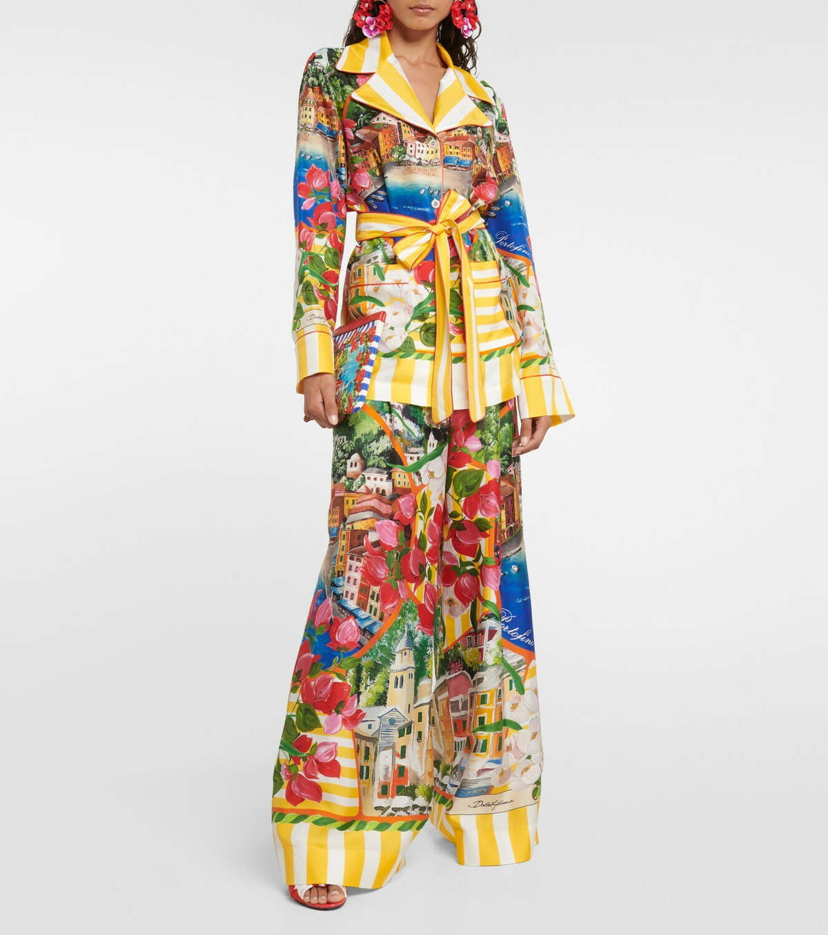 Dolce&Gabbana Portofino printed belted silk shirt