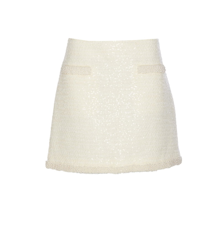 Photo: self-portrait Cream Boucle Pearl Trim Mini Skirt