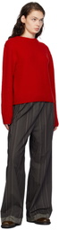 AMOMENTO Red Fluffy Brushed Sweater