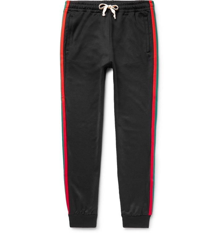Photo: Gucci - Tapered Webbing-Trimmed Tech-Jersey Sweatpants - Men - Black