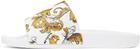 Versace Jeans Couture White & Gold Outline Barocco Pool Slides