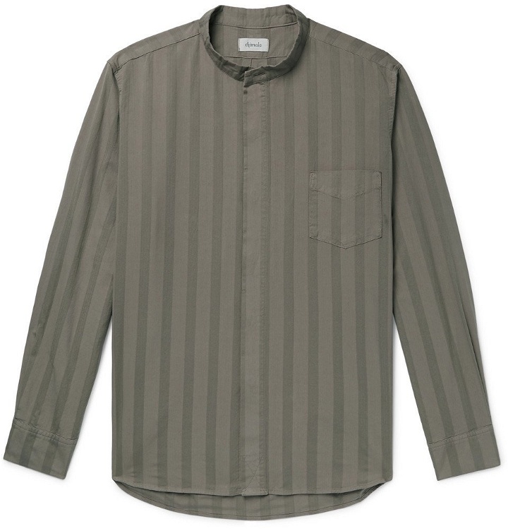 Photo: Chimala - Grandad-Collar Striped Cotton Shirt - Brown