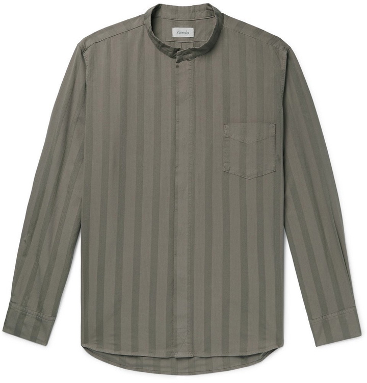 Photo: Chimala - Grandad-Collar Striped Cotton Shirt - Brown