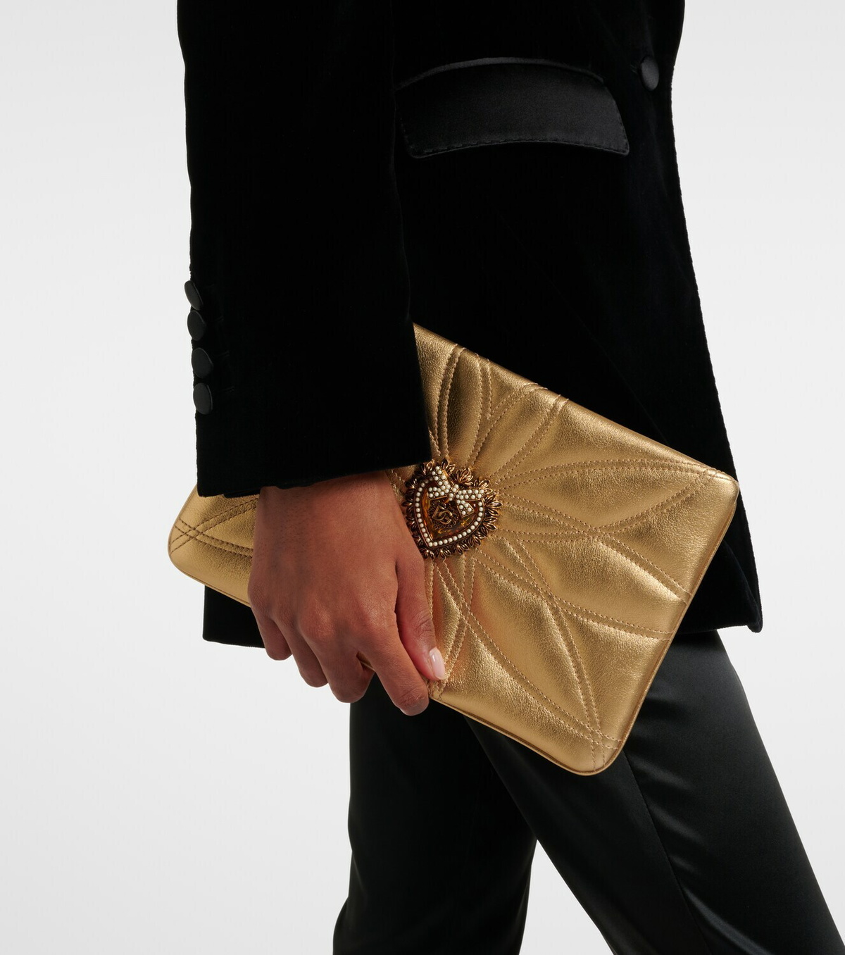Dolce&Gabbana Devotion Mini metallic leather pouch