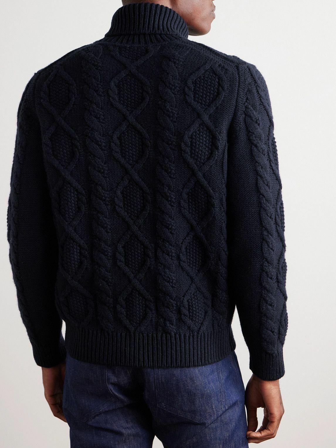 Anderson & Sheppard - Cable-Knit Wool and Cashmere-Blend Rollneck Sweater - Blue