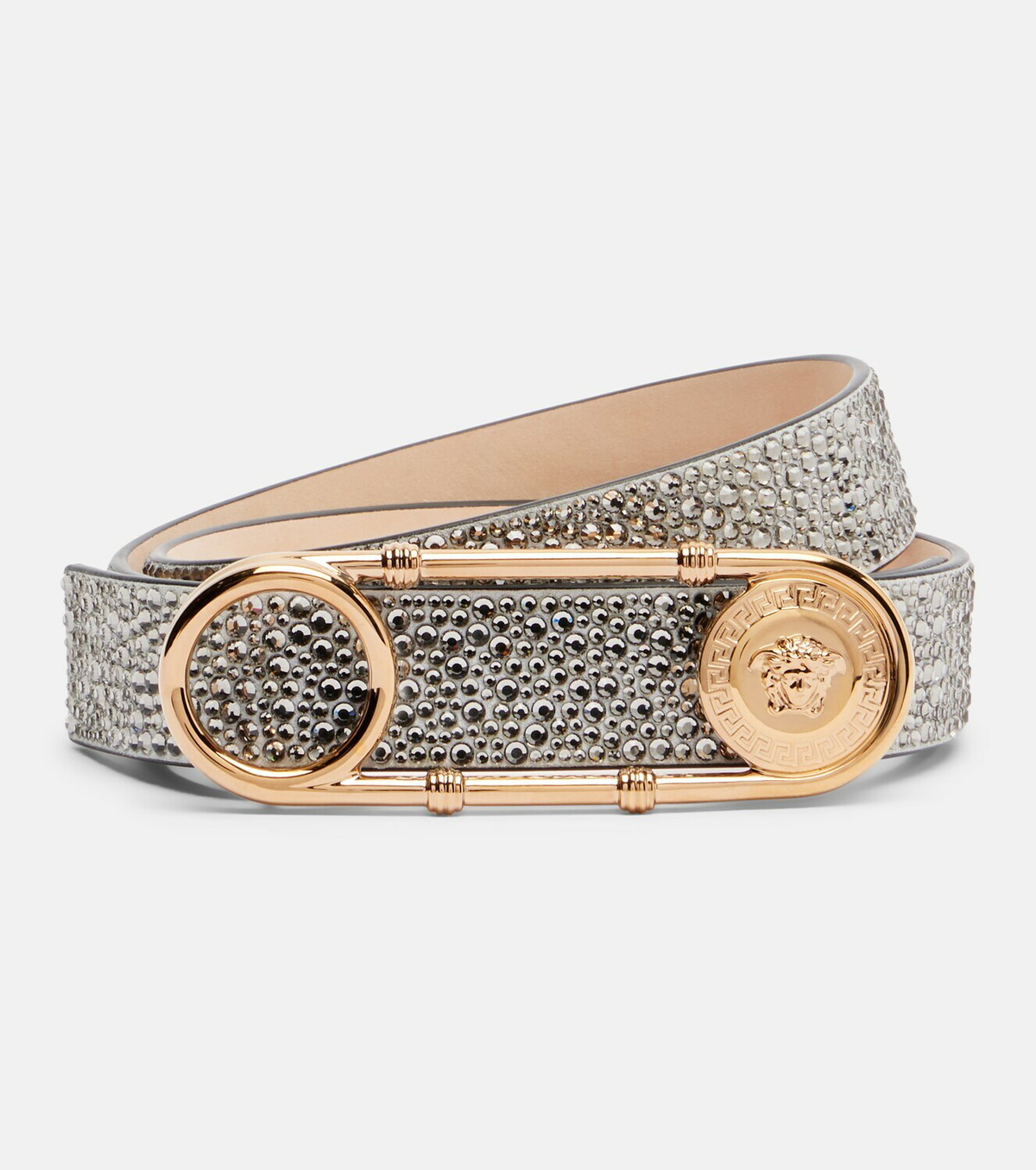 Versace Safety Pin embellished leather belt