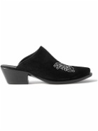 Needles - Embroidered Sequin-Embellished Suede Mules - Black
