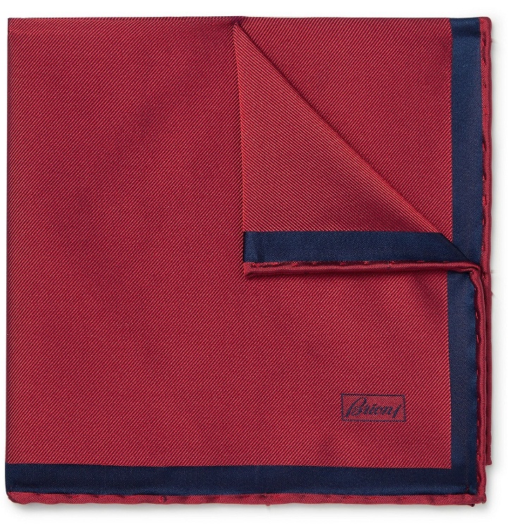 Photo: Brioni - Contrast-Tipped Silk-Twill Pocket Square - Red