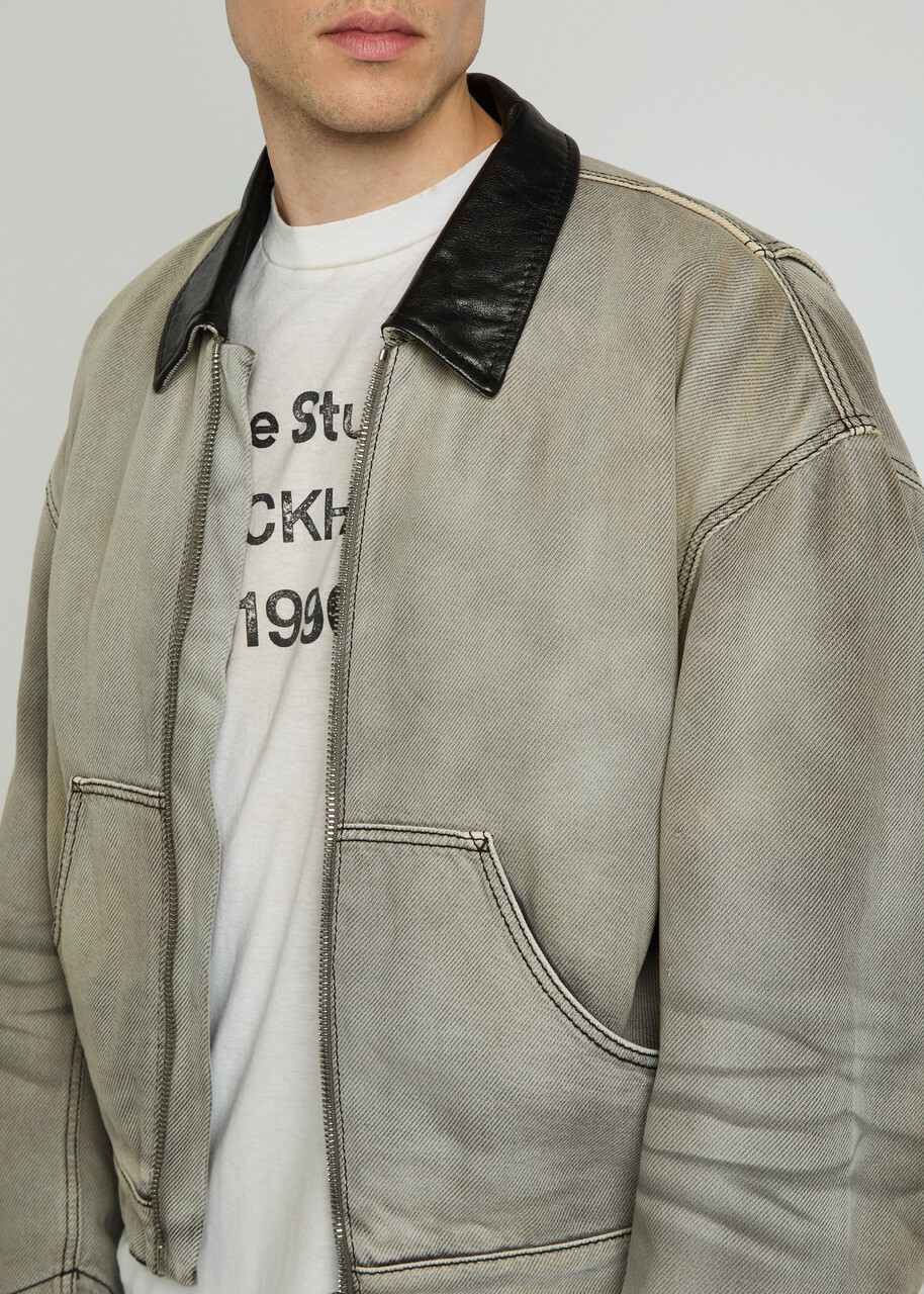Acne Studios Leather-trim Cotton-twill Jacket White And Black
