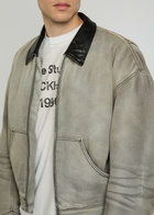 Acne Studios Leather-trim Cotton-twill Jacket White And Black