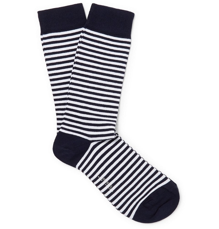 Photo: Sunspel - Striped Stretch Cotton-Blend Socks - Men - White